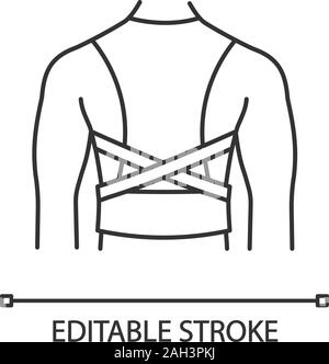 Posture corrector linear icon. Back brace. Thin line illustration. Back support. Orthopedic thoracolumbar corset. Posture support brace. Contour symbo Stock Vector