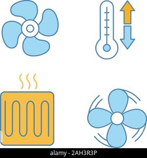 Air conditioning color icons set. Exhaust fan, ventilator, climate control, heating element. Isolated vector illustrations Stock Vector