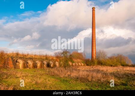 Old abandoned brick factory in the Netherlands, near Fortmond raised in 1828 and closed in 1976 along the river the IJssel, province Overijssel Stock Photo