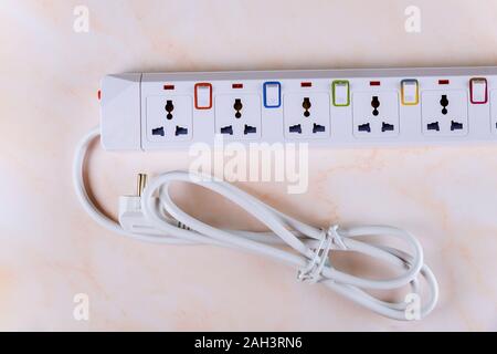 Extension lead power strip extension cord individual switched overload protection universal plug, indicator iight Stock Photo