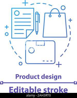 Product design concept icon. Branding idea thin line illustration. Graphic design. Stationery. Vector isolated outline drawing. Editable stroke Stock Vector