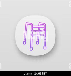 Walker app icon. Walking frame. Mobility aid. Handicap equipment. UI/UX user interface. Web or mobile application. Vector isolated illustration Stock Vector