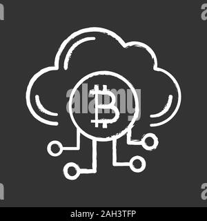 Cryptocurrency cloud mining service chalk icon. Bitcoin crypto mining. Cryptocurrency business. Cloud with bitcoin. Isolated vector chalkboard illustr Stock Vector