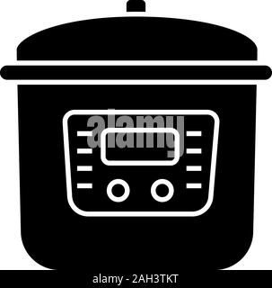 Multi cooker glyph icon. Slow cooker. Crock pot. Pressure multicooker. Kitchen appliance. Silhouette symbol. Negative space. Vector isolated illustrat Stock Vector