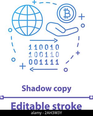 Cryptocurrency concept icon. Shadow copy idea thin line illustration. Digital technology. Cyberspace. Vector isolated outline drawing. Editable stroke Stock Vector