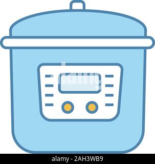 Multi cooker color icon. Slow cooker. Crock pot. Pressure multicooker. Kitchen appliance. Isolated vector illustration Stock Vector
