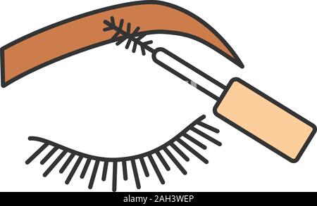 Eyebrows mascara color icon. Brows makeup. Eyebrows tinting. Brows shaping by dyeing. Isolated vector illustration Stock Vector