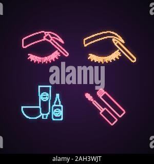 Eyebrows shaping neon light icons set. Steep arched and rounded ...