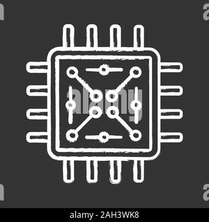 Processor with electronic circuits chalk icon. Microprocessor with microcircuits. Chip, microchip, chipset. CPU. Central processing unit. Integrated c Stock Vector
