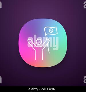 Protester app icon. UI/UX user interface. Protest event. Social or political movement. Person holding protest flag. Contentious action. Web or mobile Stock Vector