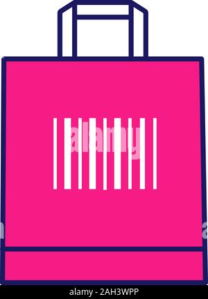 Shopping bag with barcode color icon. Retail. Merchandising. Using traditional linear barcodes. One dimensional code data identification. Isolated vec Stock Vector