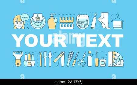 Pedicure word concepts banner. Manicure. Nail salon. Polish, instruments. Isolated lettering typography idea with linear icons. Vector outline illustr Stock Vector