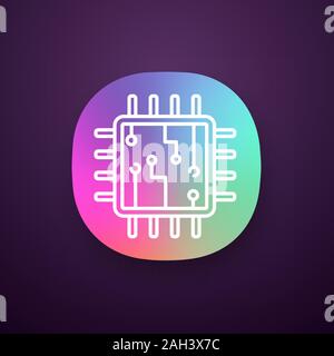 Processor with electronic circuits app icon. UI/UX interface ...