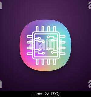 Processor with electronic circuits app icon. UI/UX interface ...