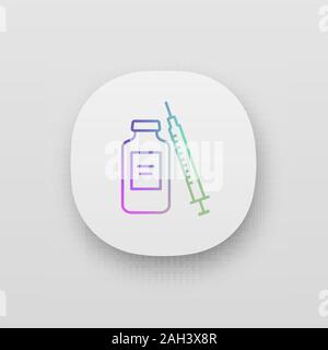Medicine vial and syringe app icon. Neurotoxin injection. Medications. UI/UX user interface. Web or mobile application. Vector isolated illustration Stock Vector