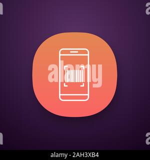 Barcode scanning app icon. Smartphone reading linear barcode. One dimensional code scanner. UI/UX user interface. Web or mobile application. Vector is Stock Vector