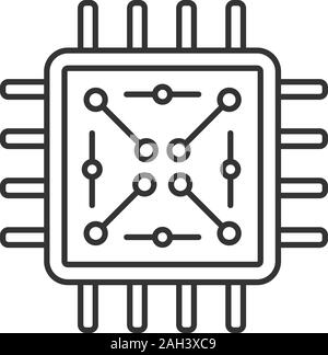 Processor with electronic circuits linear icon. Microprocessor with ...