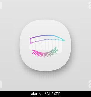 Straight eyebrow shape app icon. UI/UX user interface. Flat eyebrows. Brows shaping by tattooing. Closed woman eye. Web or mobile application. Vector Stock Vector
