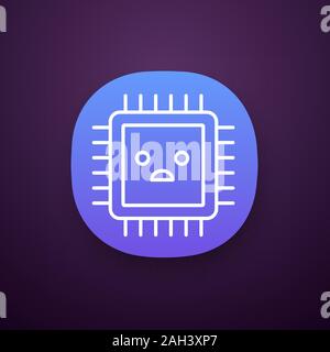 Sad processor app icon. Bad CPU. Microprocessor failure. Central processing unit problems. Integrated circuit. UI/UX interface. Web or mobile applicat Stock Vector