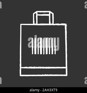 Shopping bag with barcode chalk icon. Retail. Merchandising. Using traditional linear barcodes. One dimensional code data identification. Isolated vec Stock Vector