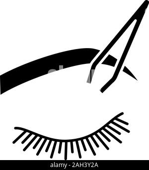 Eyebrows shaping glyph icon. Brows correction. Eyebrows tweezing. Brows plucking. Cosmetic tweezer. Silhouette symbol. Negative space. Vector isolated Stock Vector