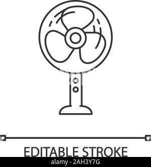 Stand floor fan linear icon. Home cooling fan. Thin line illustration. Household appliance. Contour symbol. Vector isolated outline drawing. Editable Stock Vector