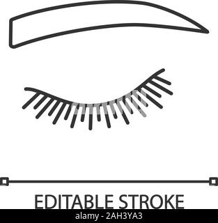 Straight eyebrow shape linear icon. Thin line illustration. Flat eyebrows. Brows shaping by tattooing. Closed woman eye. Contour symbol. Vector isolat Stock Vector