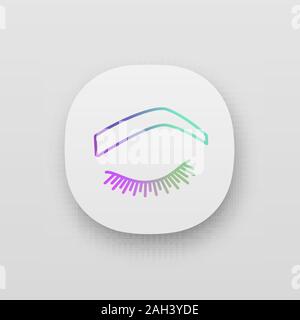 Steep arched eyebrow shape app icon. Soft angled eyebrows. Brows shaping by tattooing. Closed woman eye. UI/UX user interface. Web or mobile applicati Stock Vector