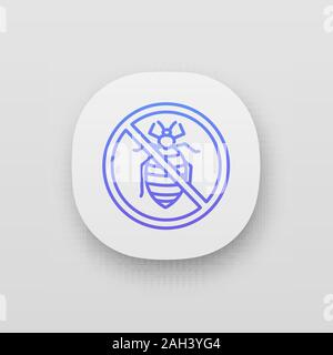 Stop bed bug and dust mite sign app icon. Antiallergic and antibacterial material. Anti bed bug and dust mite mattress protector. Insects repellent. U Stock Vector
