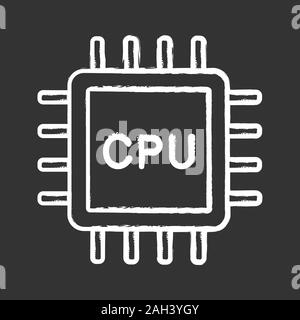 CPU chalk icon. Electronic microchip, chipset, chip. Central processing unit. Computer, phone processor. Integrated circuit. Isolated vector chalkboar Stock Vector