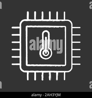 Processor temperature chalk icon. Core temp. CPU overheating. Chip, microchip, chipset. Heating central processing unit. Integrated circuit with therm Stock Vector