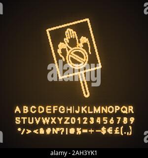 Protest banner neon light icon. Protest vote. Abstention. Anti-voting. Political or social movement. Political behaviour. Glowing sign with alphabet, Stock Vector