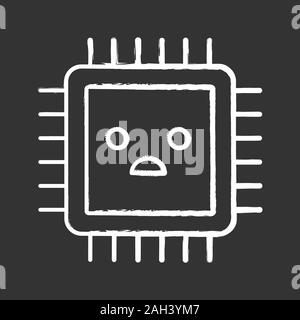 Sad processor chalk icon. Bad CPU. Microprocessor failure. Central processing unit problems. Computer, phone multi-core processor. Integrated circuit. Stock Vector