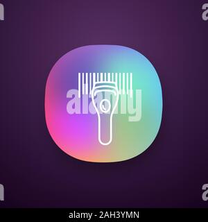 Barcode scanning app icon. Linear barcode handheld scanner. One dimensional code identification. Store, shop, supermarket. Bar code reader. UI/UX inte Stock Vector