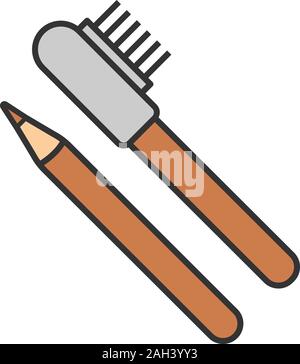 Eyebrow pencils with brush color icon. Makeup pencil. Brows makeup and shaping. Isolated vector illustration Stock Vector