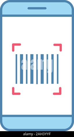 Barcode scanning app color icon. Smartphone reading linear barcode. One dimensional code scanner. Isolated vector illustration Stock Vector
