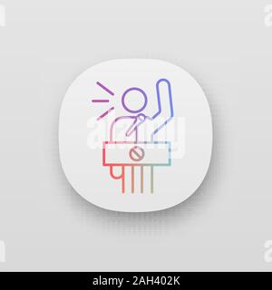 Protester speech app icon. Political protest. Political or social movement participant. Protest leader. Person shouting slogans. UI/UX user interface. Stock Vector