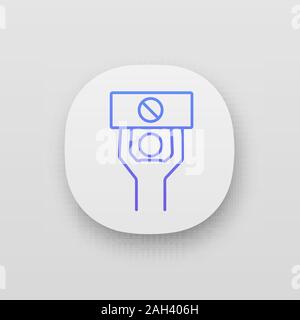 Protester app icon. Protest. Social or political movement. Person holding protest banner. Human rights protection. Contentious action. UI/UX interface Stock Vector