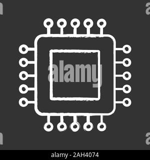 Processor chalk icon. Microprocessor. CPU. Central processing unit. Integrated circuit. Computer, phone processor. Microchip, chipset, chip. Isolated Stock Vector