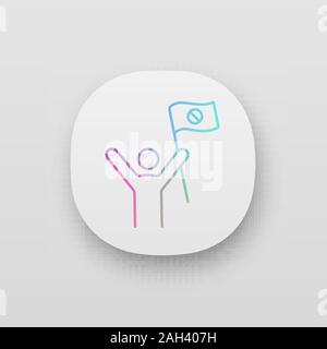 Protester app icon. UI/UX user interface. Protest event. Social or political movement. Person holding protest flag. Contentious action. Web or mobile Stock Vector