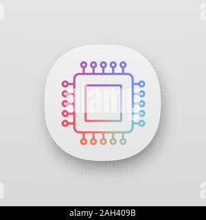 Processor app icon. UI/UX interface. Microprocessor. CPU. Central processing unit. Integrated circuit. Computer, phone processor. Microchip, chipset, Stock Vector