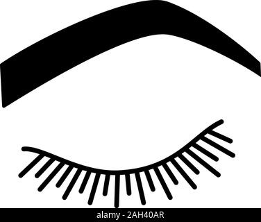 Steep arched eyebrow shape glyph icon. Soft angled eyebrows. Brows shaping by tattooing. Closed woman eye. Silhouette symbol. Negative space. Vector i Stock Vector