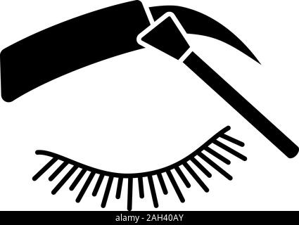 Eyebrows tinting glyph icon. Eyebrows brush. Henna brow tattoo. Brows shaping by dyeing. Pigment application. Silhouette symbol. Negative space. Vecto Stock Vector