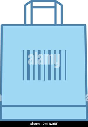 Shopping bag with barcode color icon. Retail. Merchandising. Using traditional linear barcodes. One dimensional code data identification. Isolated vec Stock Vector