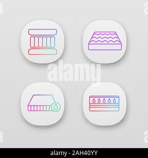 Orthopedic mattress app icons set. UI/UX user interface. Waterproof, water mattress, memory foam filler. Web or mobile applications. Vector isolated i Stock Vector