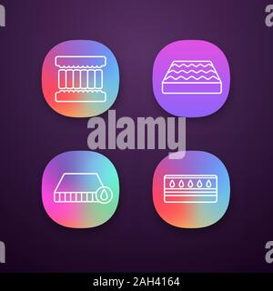 Orthopedic mattress app icons set. UI/UX user interface. Waterproof, water mattress, memory foam filler. Web or mobile applications. Vector isolated i Stock Vector