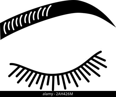 Microblading eyebrows glyph icon. Eyebrows tinting. Permanent makeup. Brows shaping by tattooing. Pigment application. Silhouette symbol. Negative spa Stock Vector