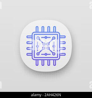 Processor with electronic circuits app icon. UI/UX interface ...