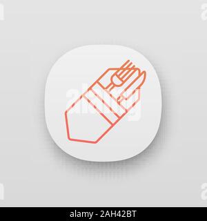 Fork and knife in napkin app icon. Cutlery. Table setting. Etiquette. Business lunch rules. Restaurant, cafe. UI/UX user interface. Web or mobile appl Stock Vector