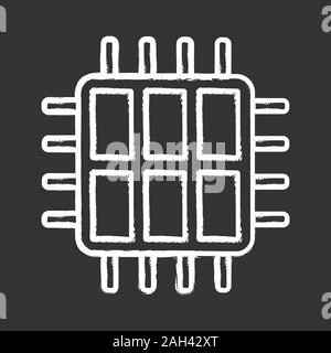Six core processor chalk icon. Hexa microprocessor. Microchip, chipset. CPU. Central processing unit. Computer, phone multi-core processor. Integrated Stock Vector